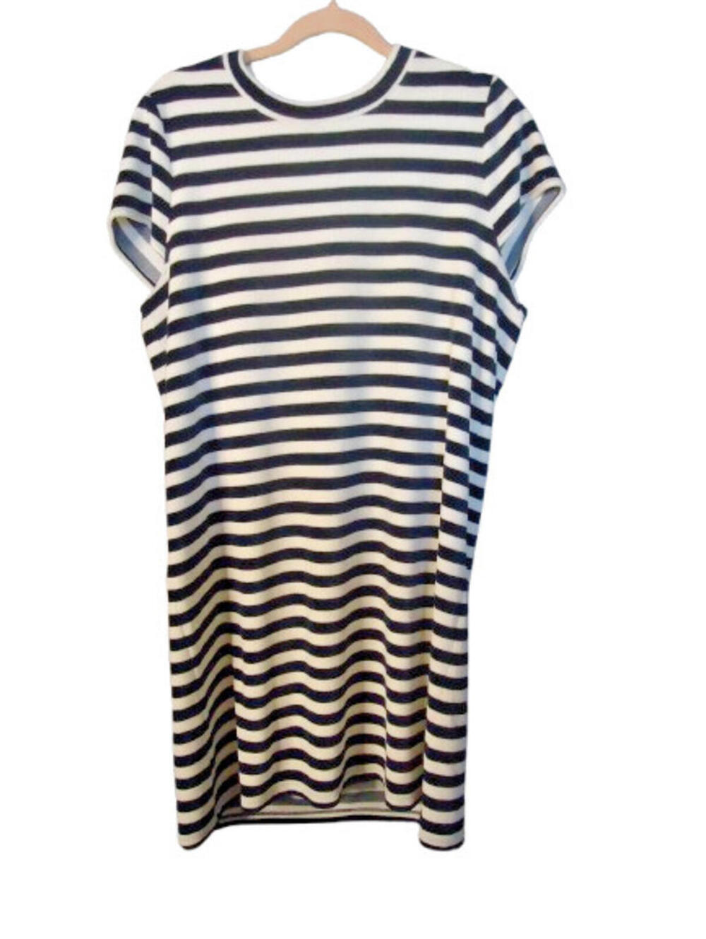 Madewell Striped Velour T-Shirt Dress Size Large Navy/white Short Sleeve